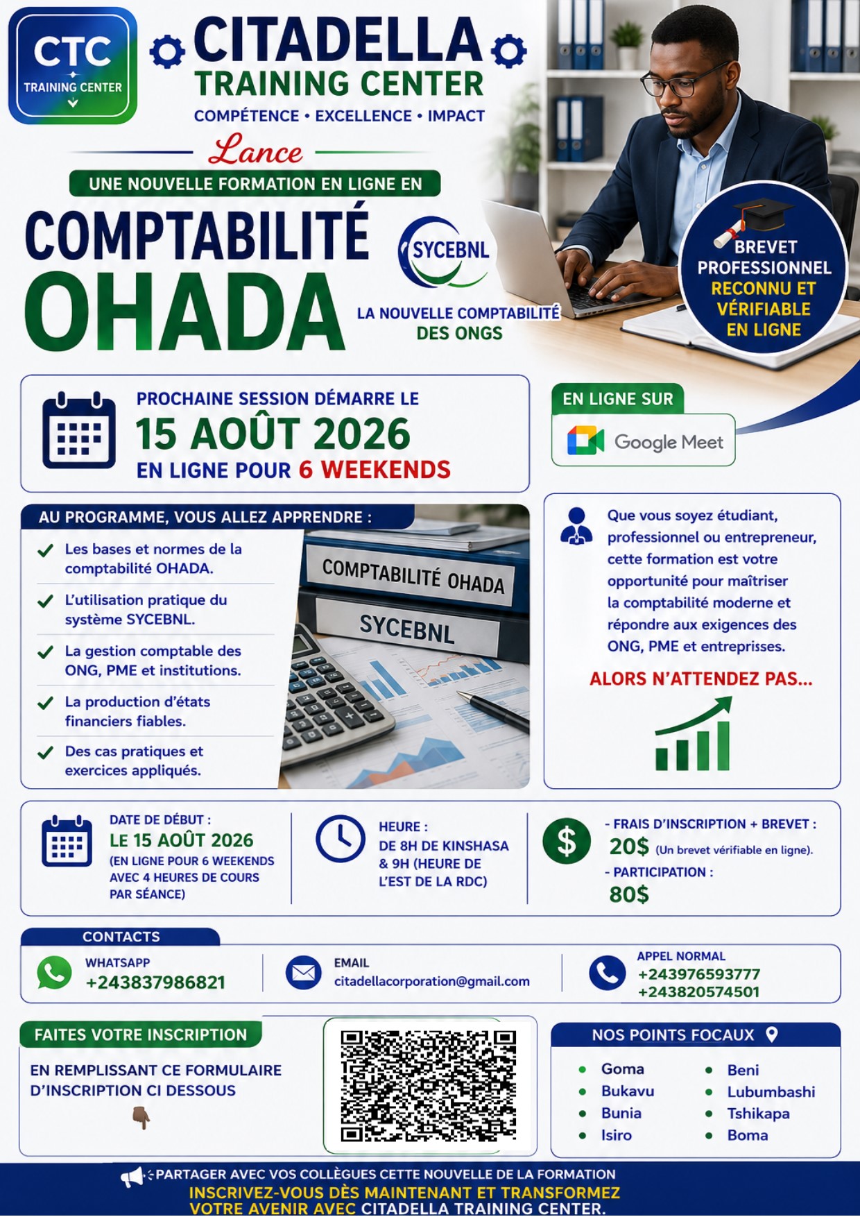 Formation en Comptabilité OHADA avec le système comptable SYCEBNL pour 6 weekends en ligne,à partir du 06 Juin 2026 à 8h de kin & 9h de l'EST